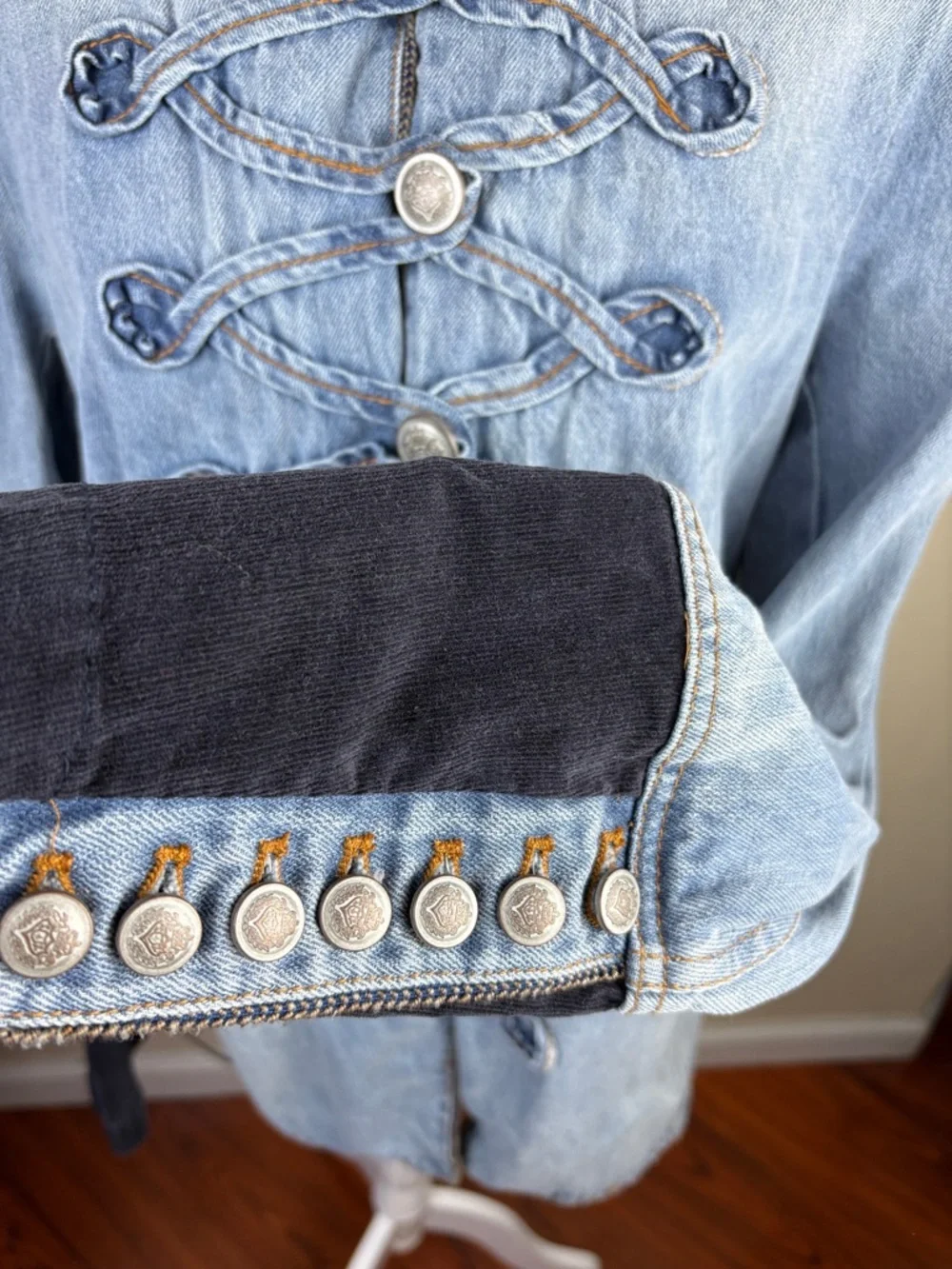 Free People Denim Seamed And Structured Jacket Size XL Military 90s - Picture 5 of 16